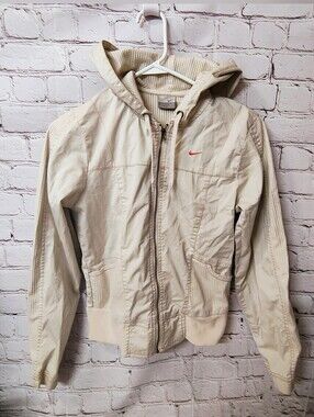 Nike Womens Vintage Paneled Mesh Full Zip Hiking Windbreaker Cream Jacket Small
